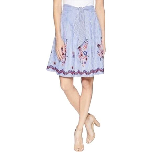 Nine‎ West Seersucker Striped Pleated Embroidered Skirt Plus Size 16 - Picture 6 of 11